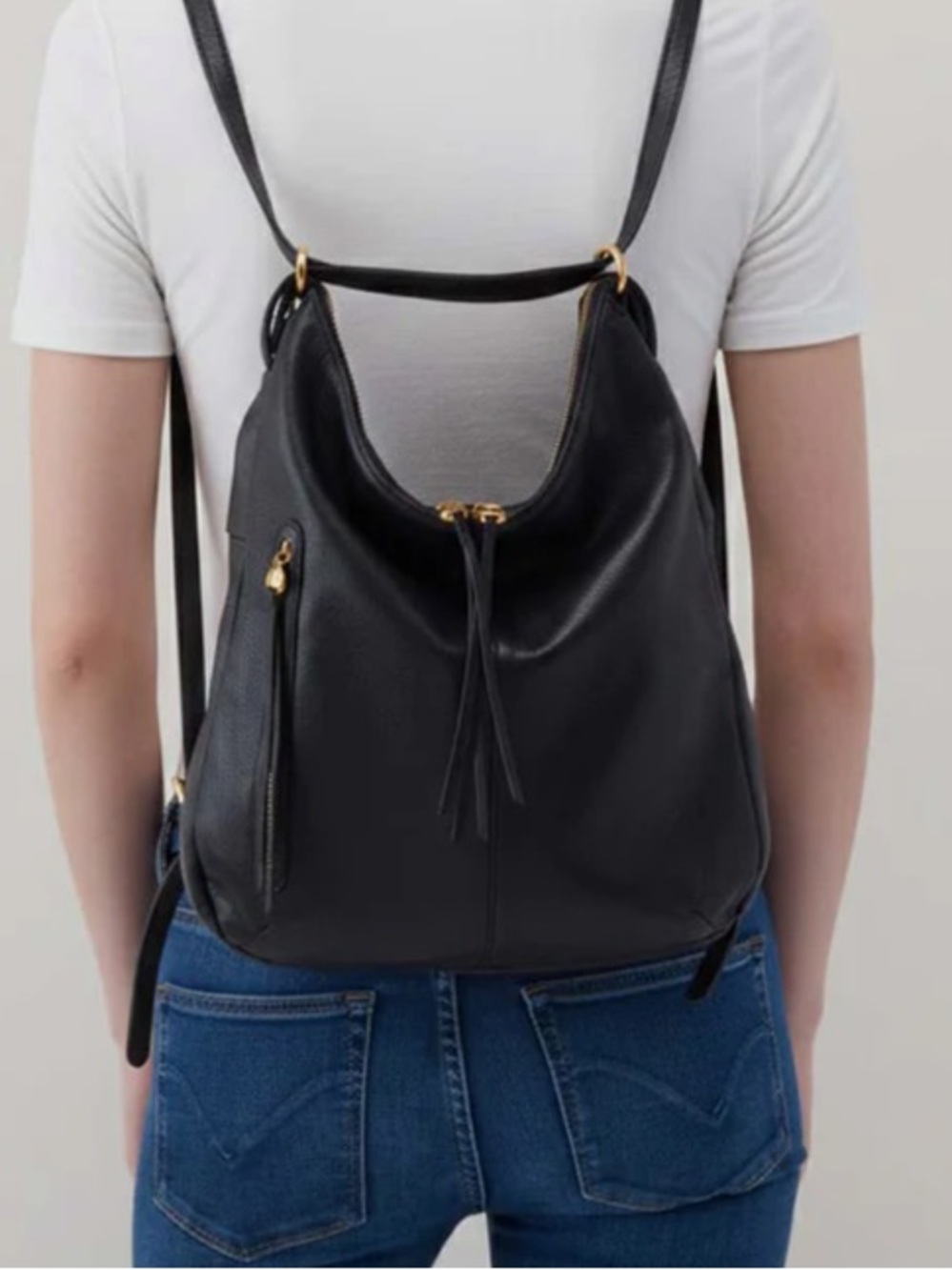 HOBO Merrin Convertible Backpack — Black with Gold Hardware - Picture 4 of 10